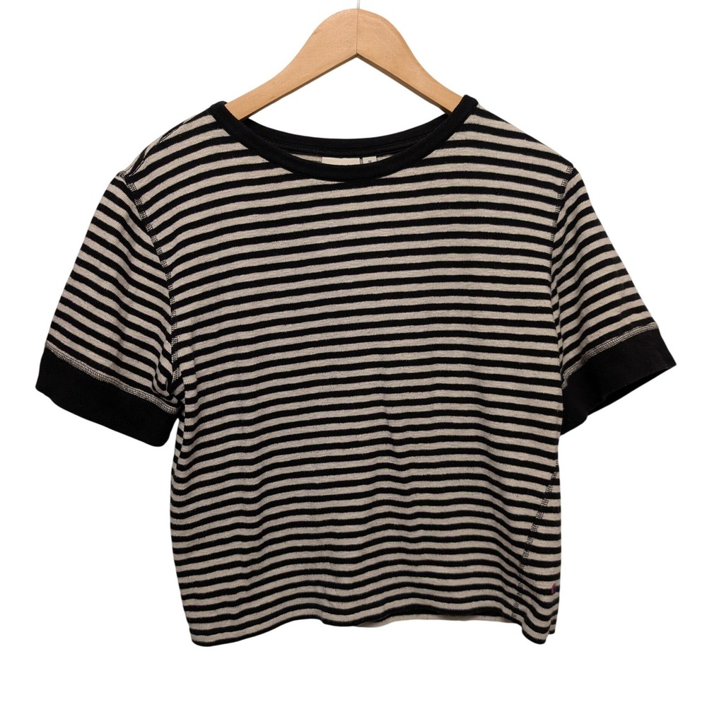 Clare V Striped Knit T-Shirt Black White Cotton Crew Neck French Nautical Breton
